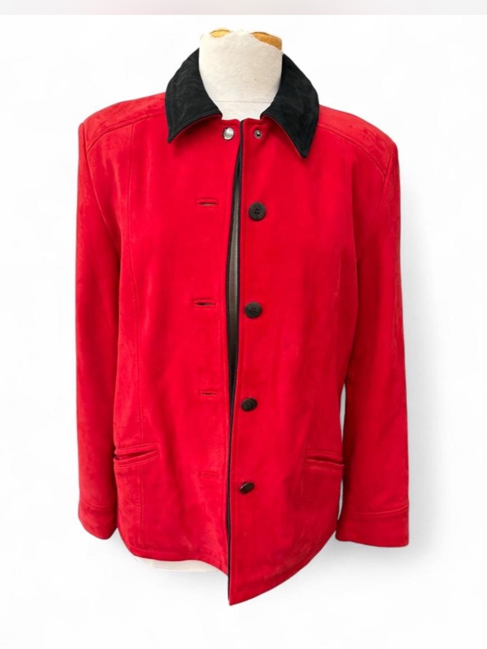 VTG Lone Pine Red Suede Leather Coat Jacket Contrast Collar Size M USA Made